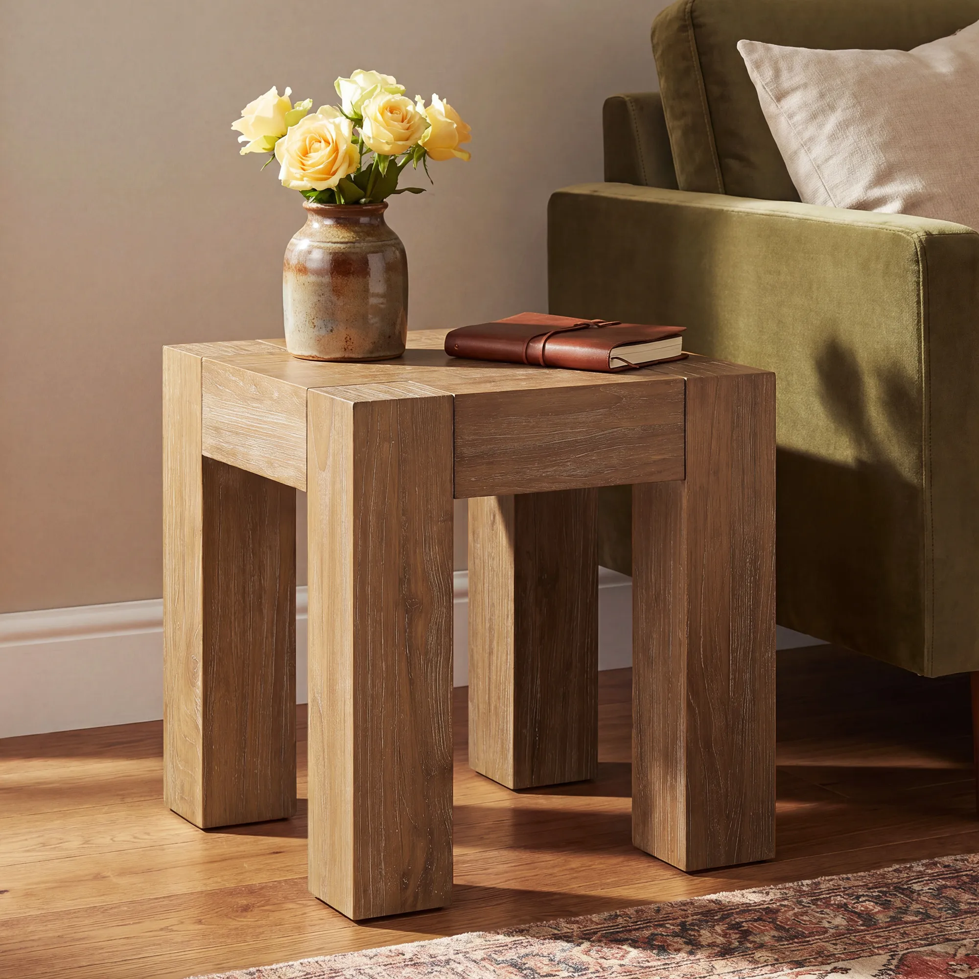 Woodie 21 Square Side Table - Light Brown, Old Elm product