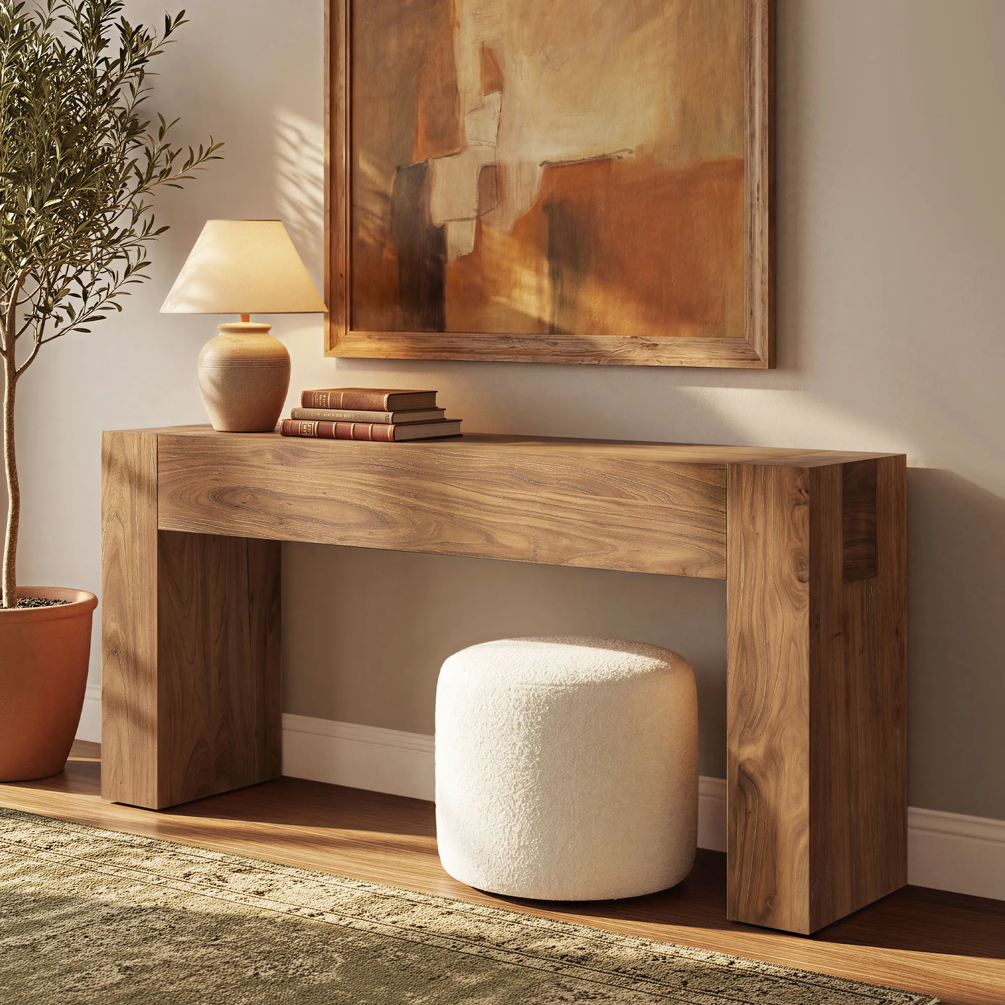 Woodie 60" Console Table - Light Brown, Elm product