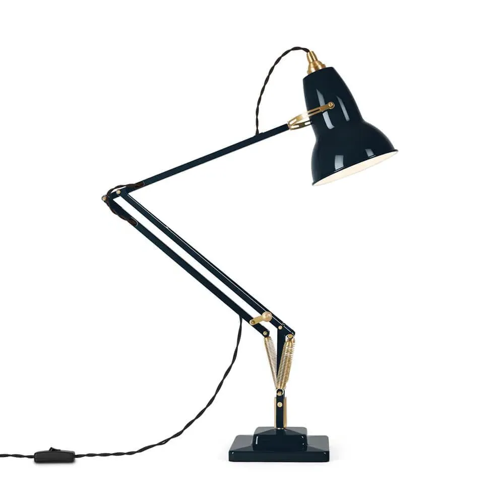 Desk Lamp with Brass Fittings - Grey, Metal