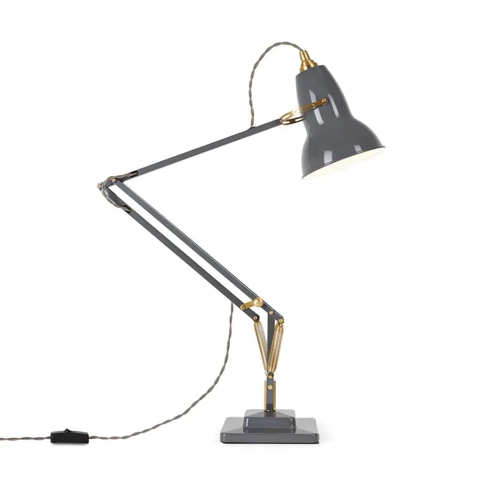 Desk Lamp with Brass Fittings - Grey, Metal