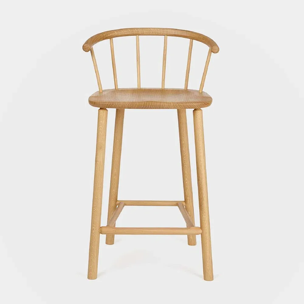 65cm Bar Stool with Back - Oak, Wood