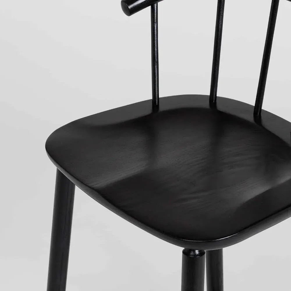 74cm Bar Stool with Back - Black, Wood