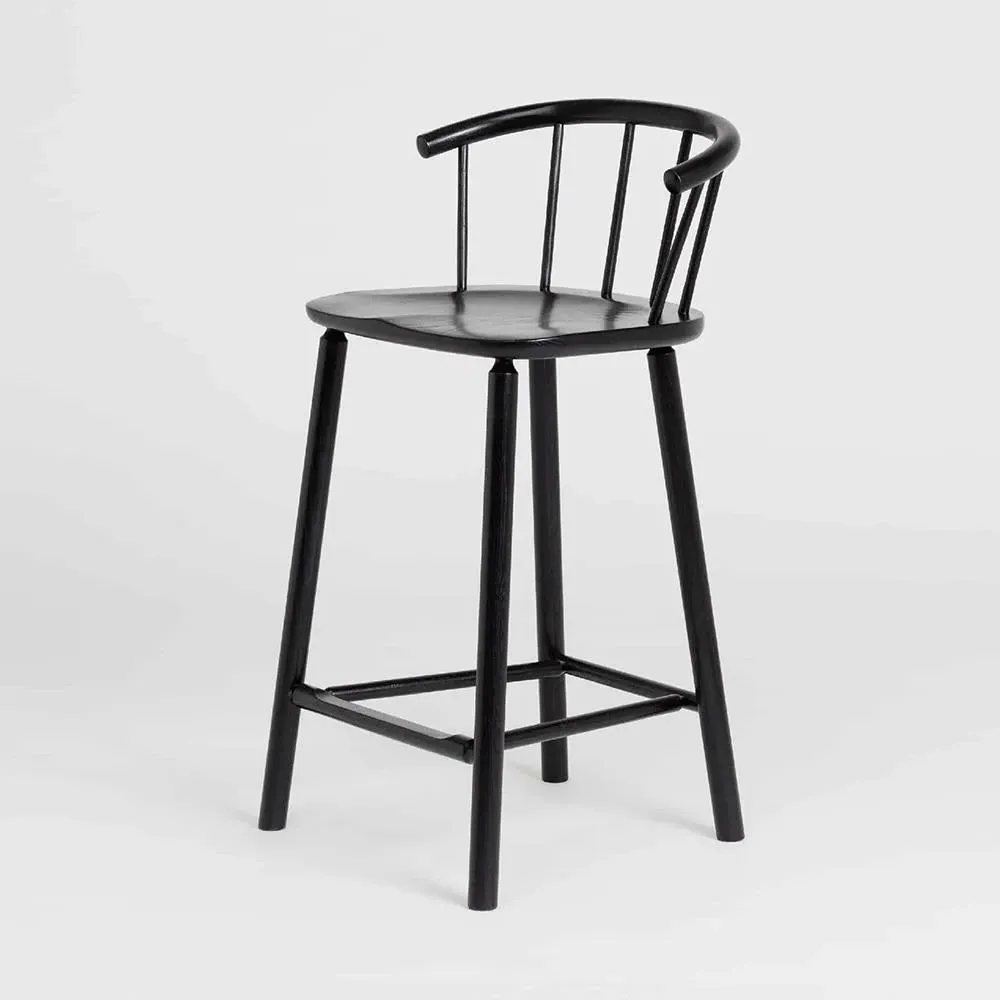74cm Bar Stool with Back - Black, Wood