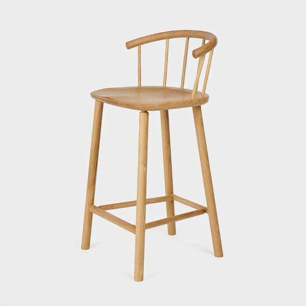 74cm Bar Stool with Back - Oak, Wood