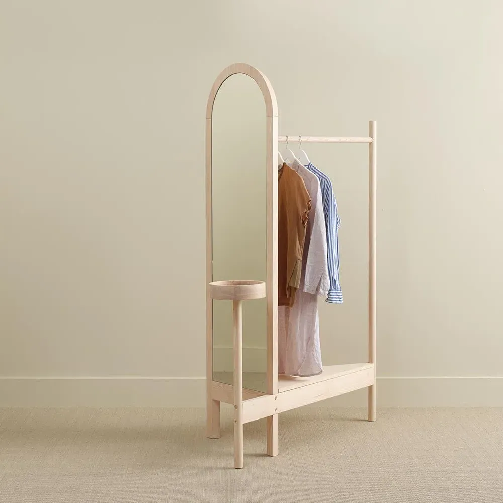 Arching Valet Stand with Mirror - Black