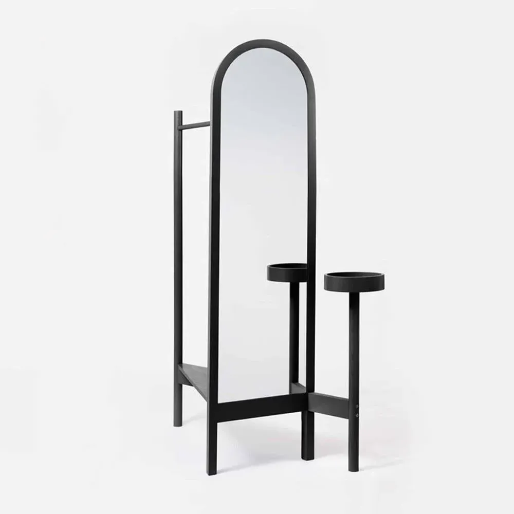 Arching Valet Stand with Mirror - Natural