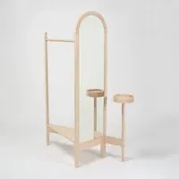 Arching Valet Stand with Mirror - Natural