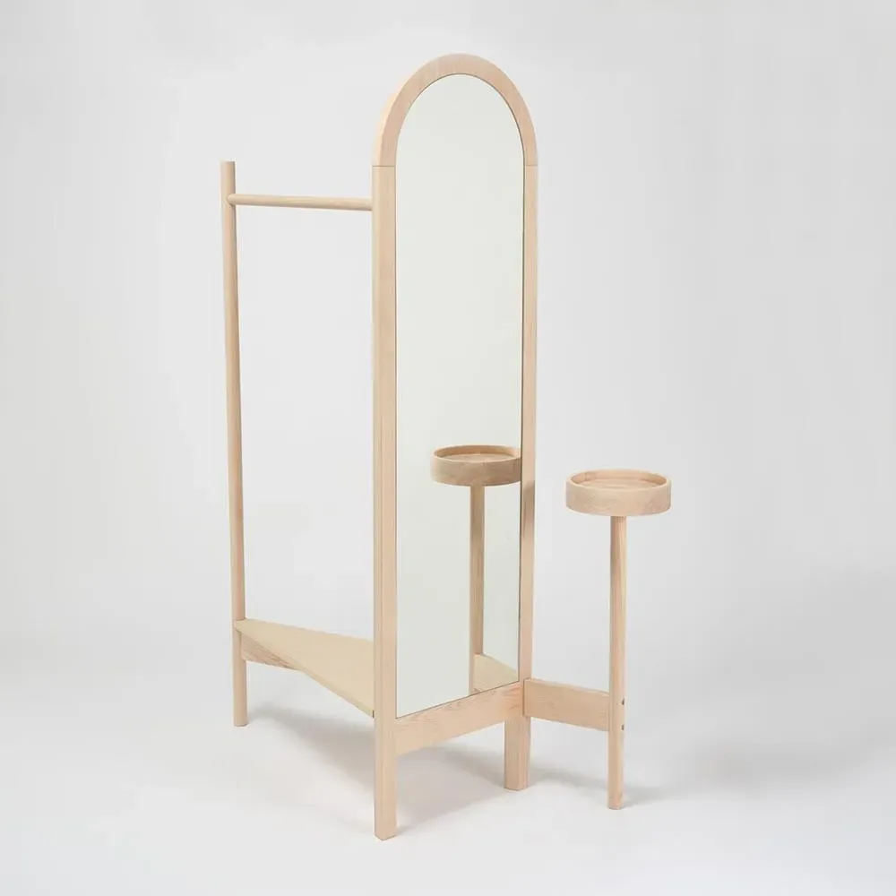 Arching Valet Stand with Mirror - Natural