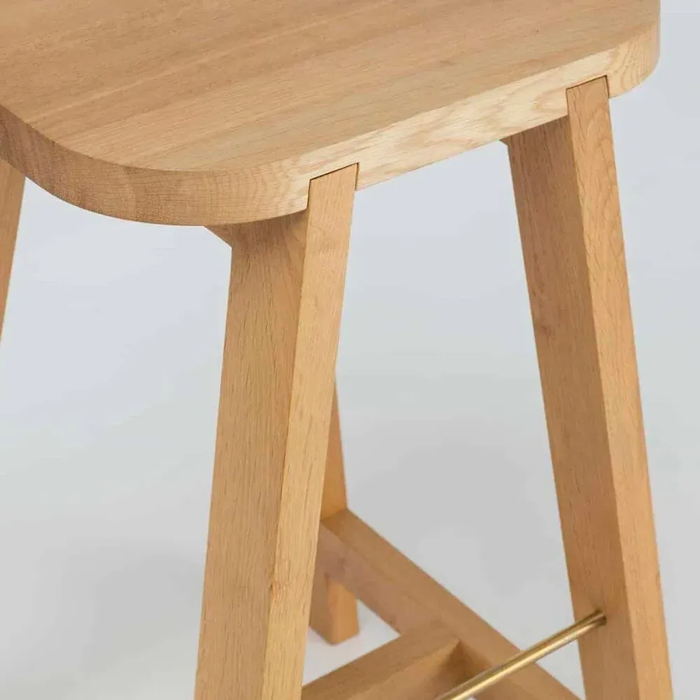 Bar Stool with Four Legs - Oak, Solid Wood
