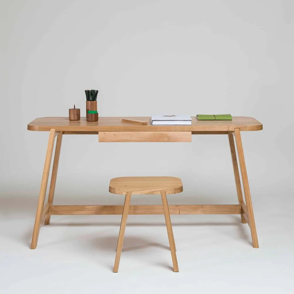 Desk with Drawer & Trestle Base - Oak