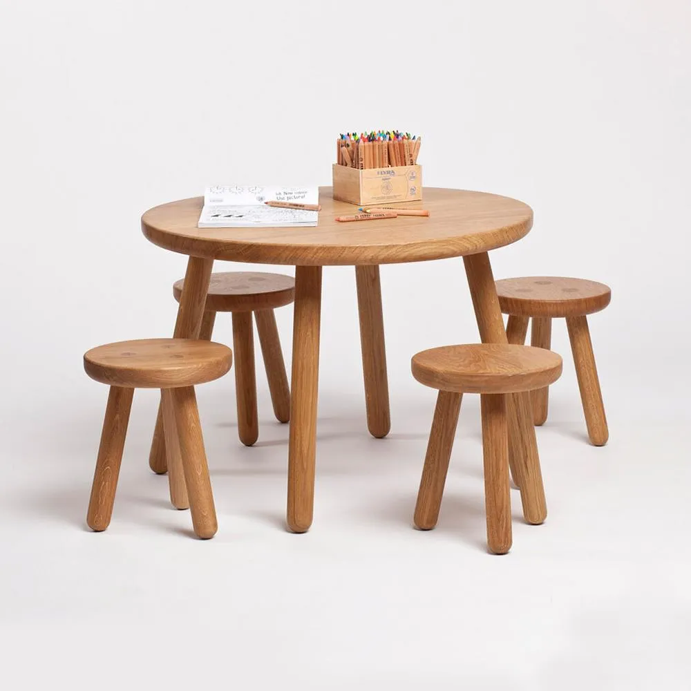 Round Kids Table - Oak, Solid Wood