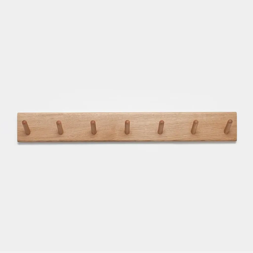 Wall-Mounted Peg Rail with 7 Hooks - Natural Wood