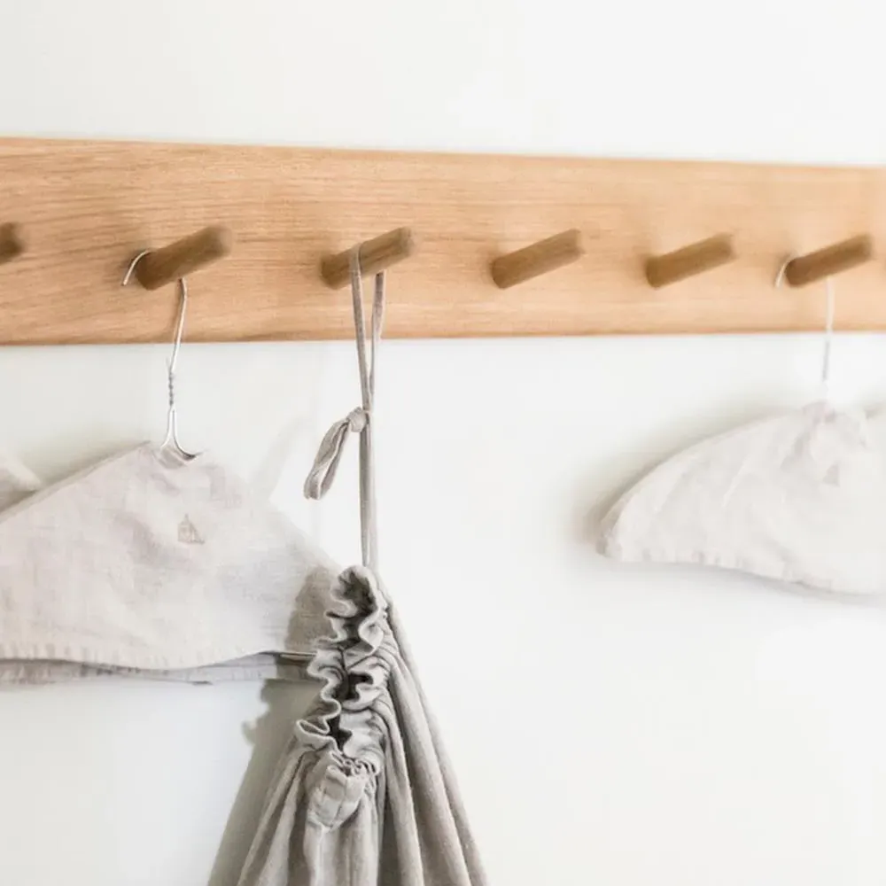Wall-Mounted Peg Rail with 7 Hooks - Natural Wood