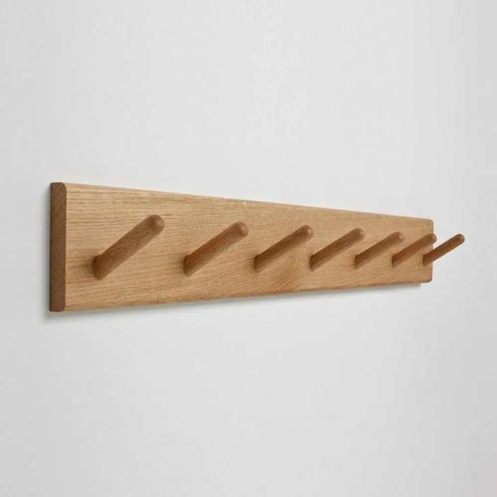 Wall-Mounted Peg Rail with 7 Hooks - Natural Wood image