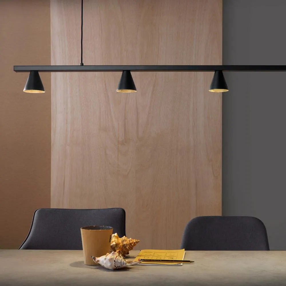 Linear Pendant Light with 5 Shades - Black