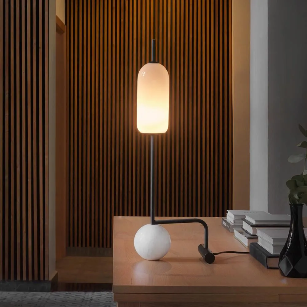 Table Lamp with Marble Base - Black, Glass image