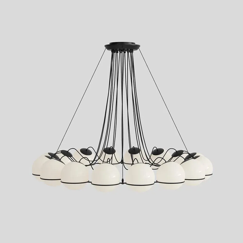 24-Light Chandelier with Glass Spheres - Black