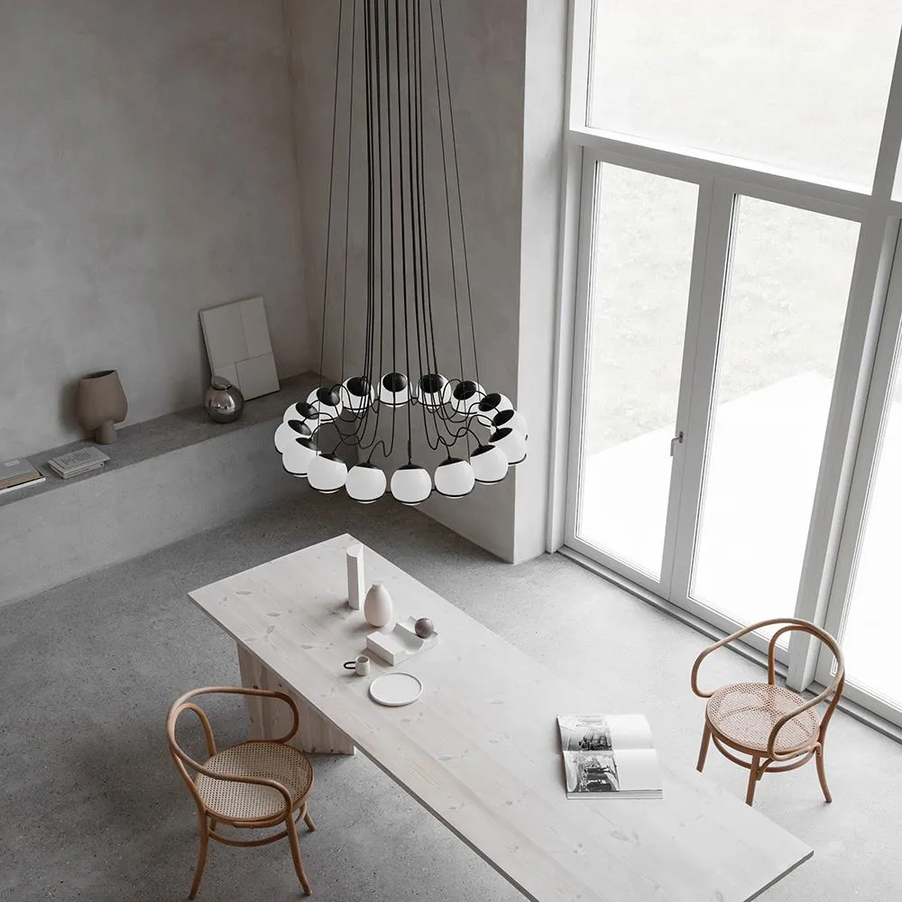 24-Light Chandelier with Glass Spheres - Black