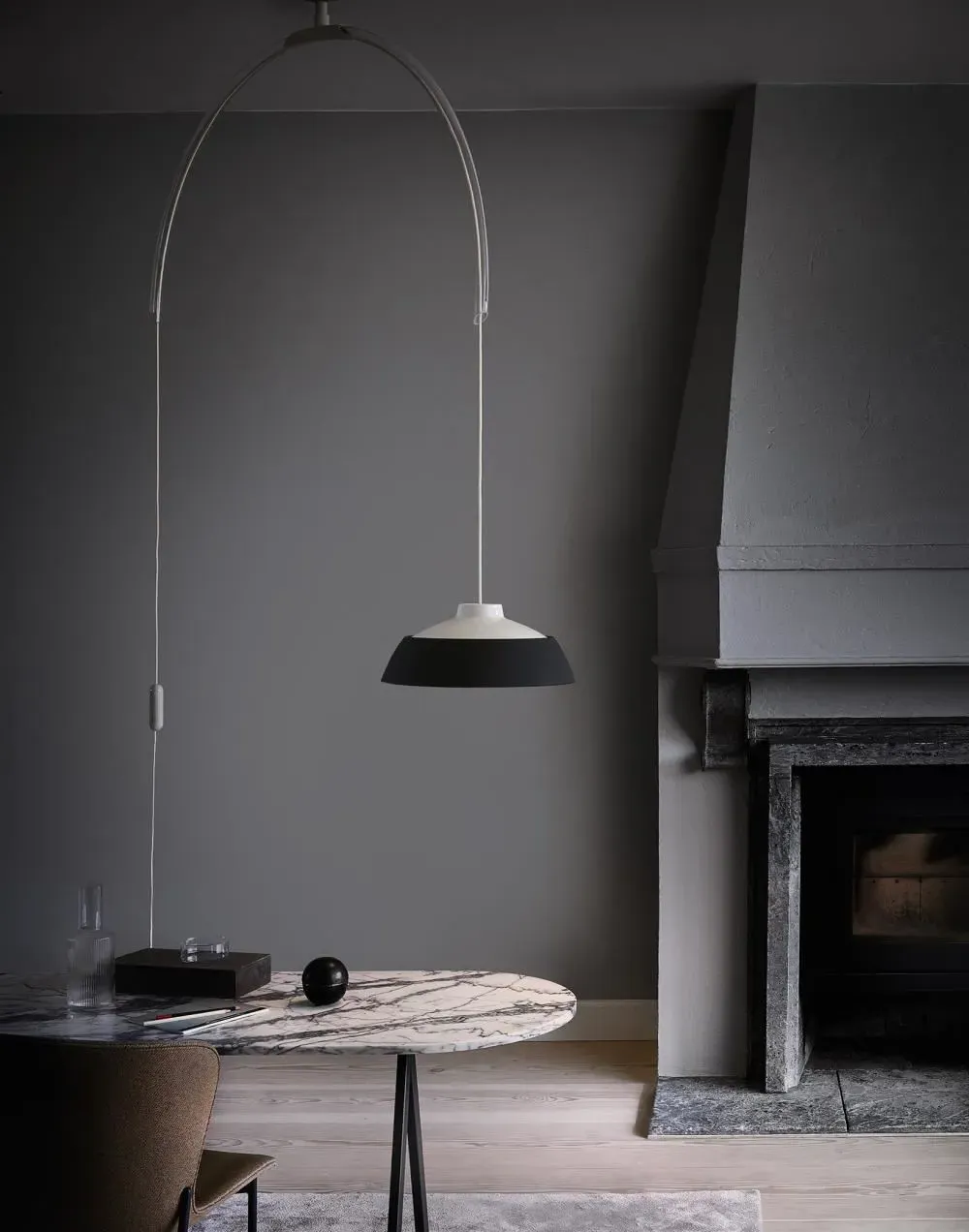 Arc Pendant Light with Counterweight - White, Metal