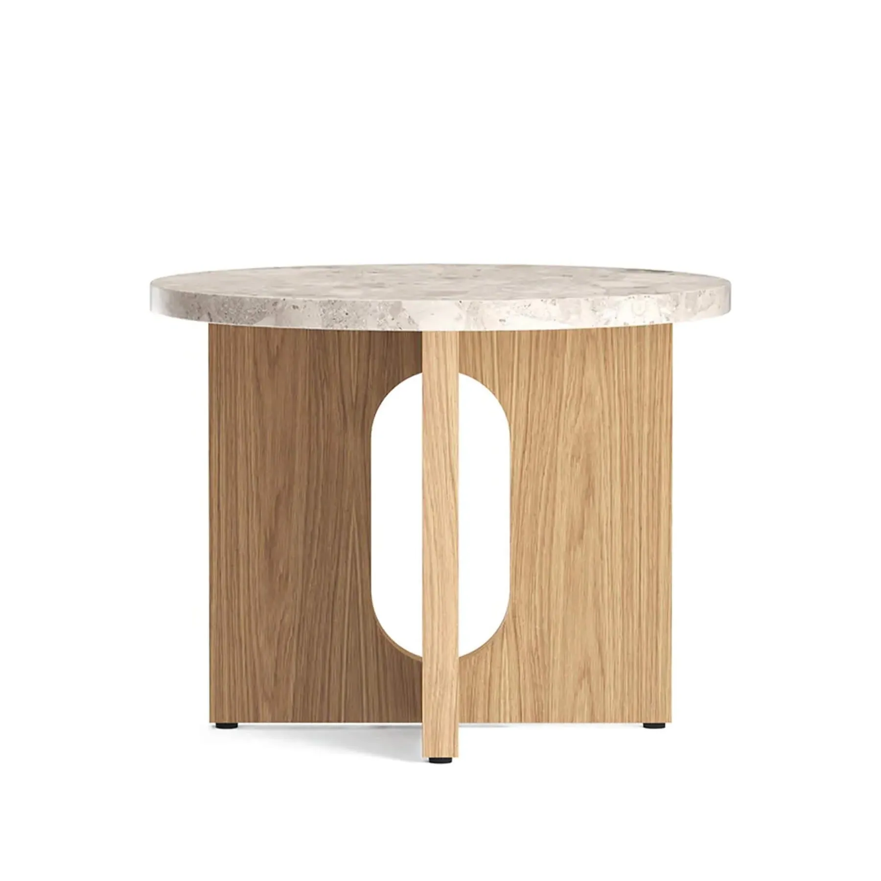 Androgyne Round Side Table - Kunis Breccia Stone, Dark Oak