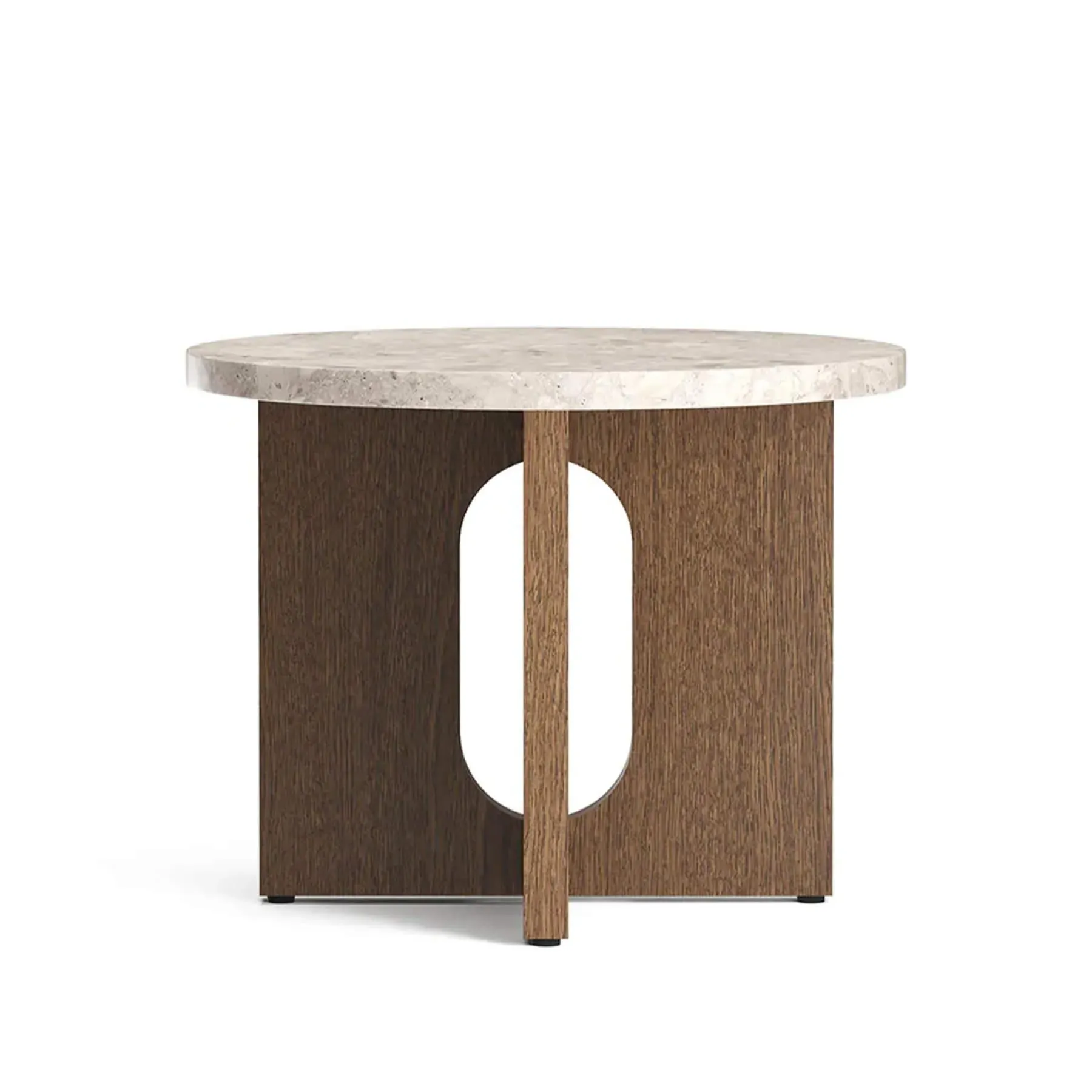 Androgyne Round Side Table - Kunis Breccia Stone, Dark Oak image