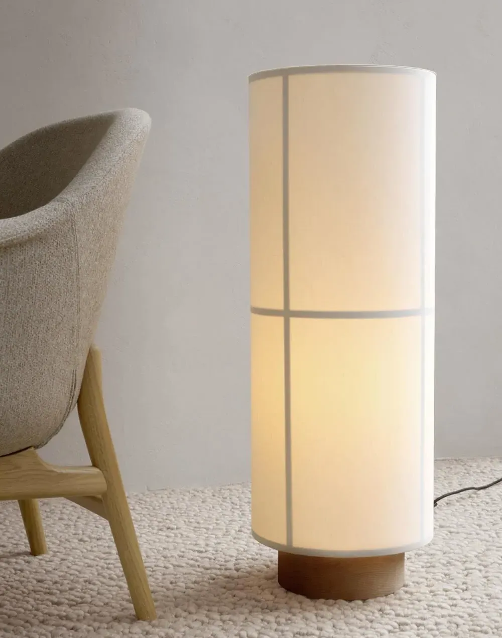 Cylindrical Floor Lamp with Textile Shade - Ash
