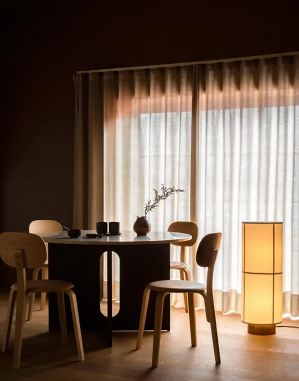 Cylindrical Floor Lamp with Textile Shade - Ash