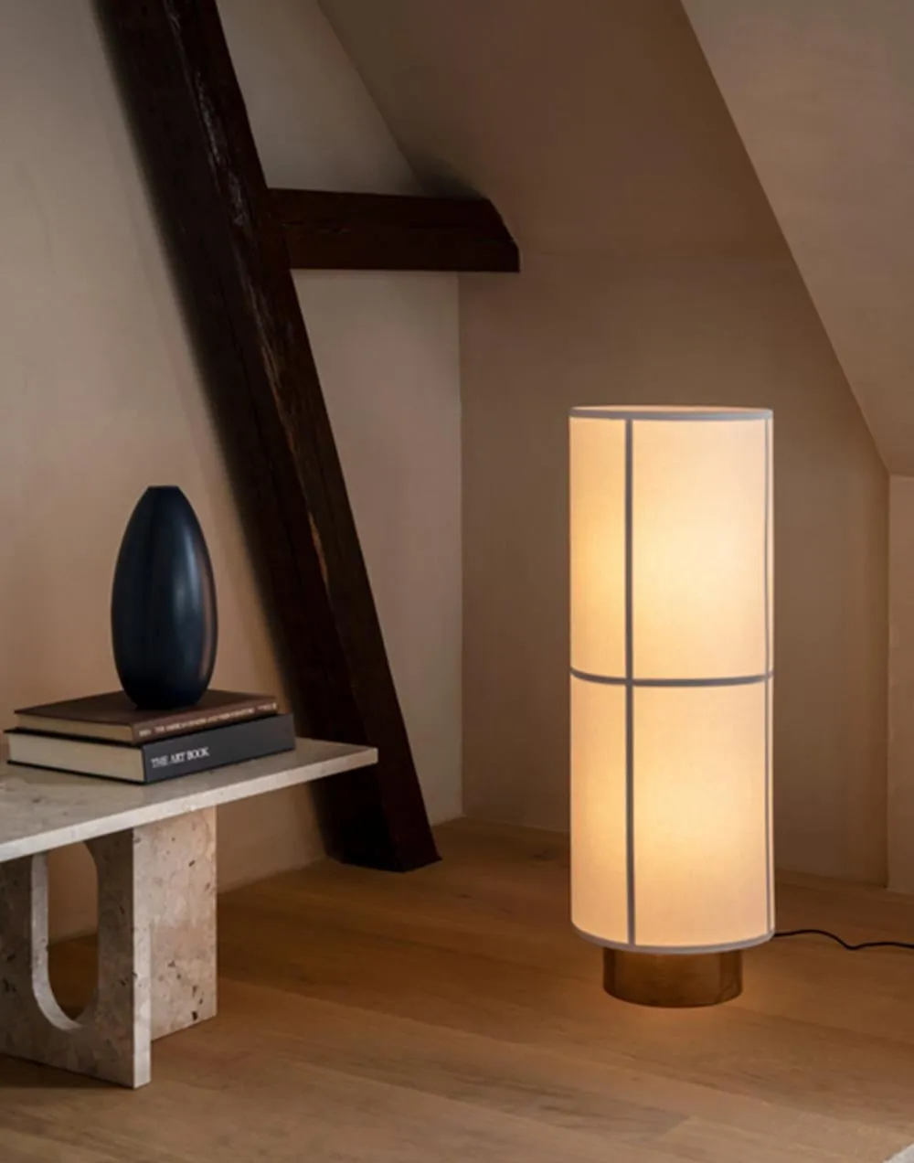 Cylindrical Floor Lamp with Textile Shade - Ash