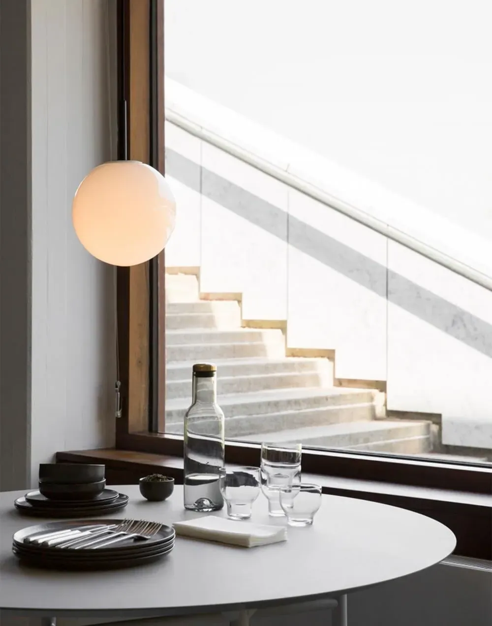 Pendant Light with Opal Shade - Brass, Glass