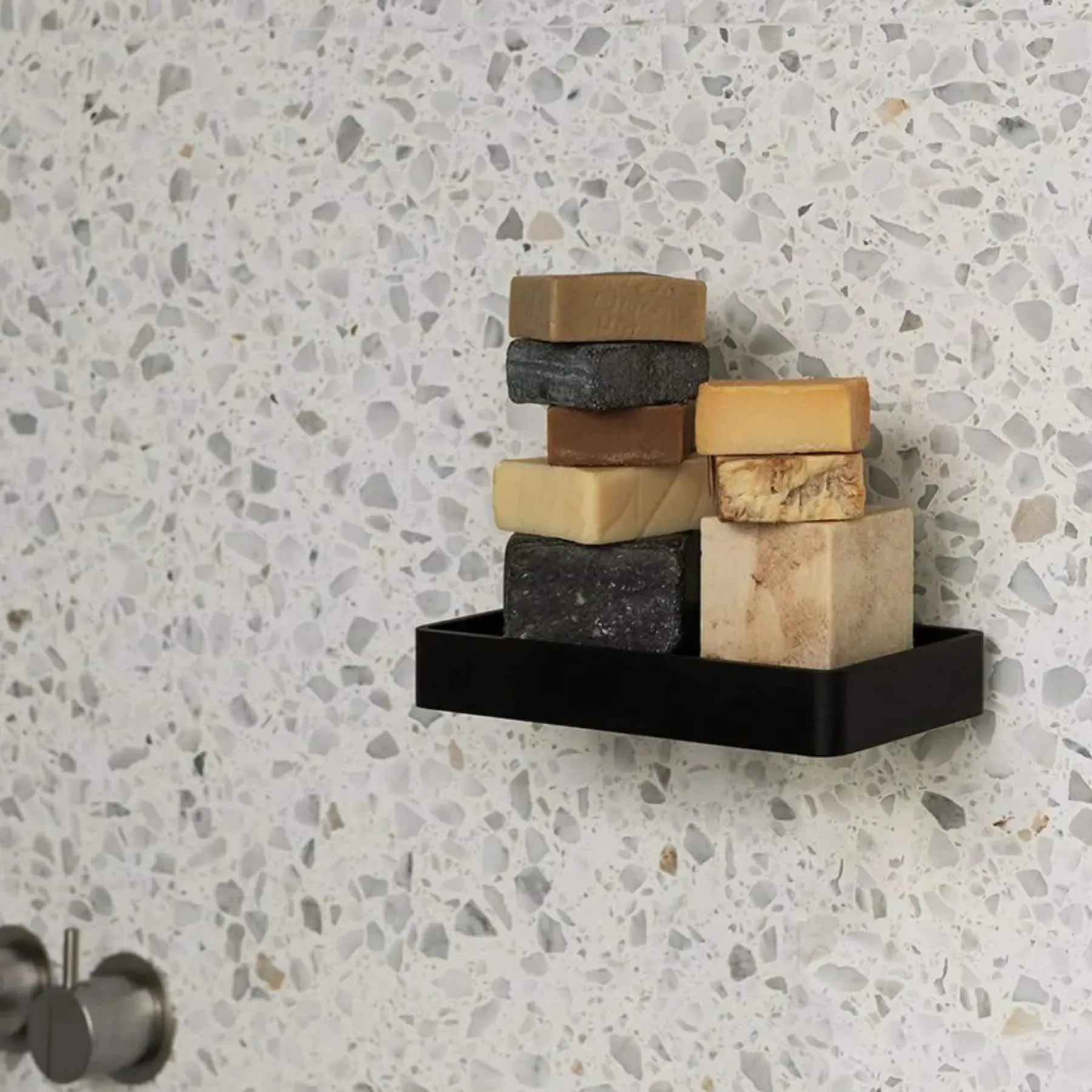 Shower Tray with Marble Insert - White, Aluminium