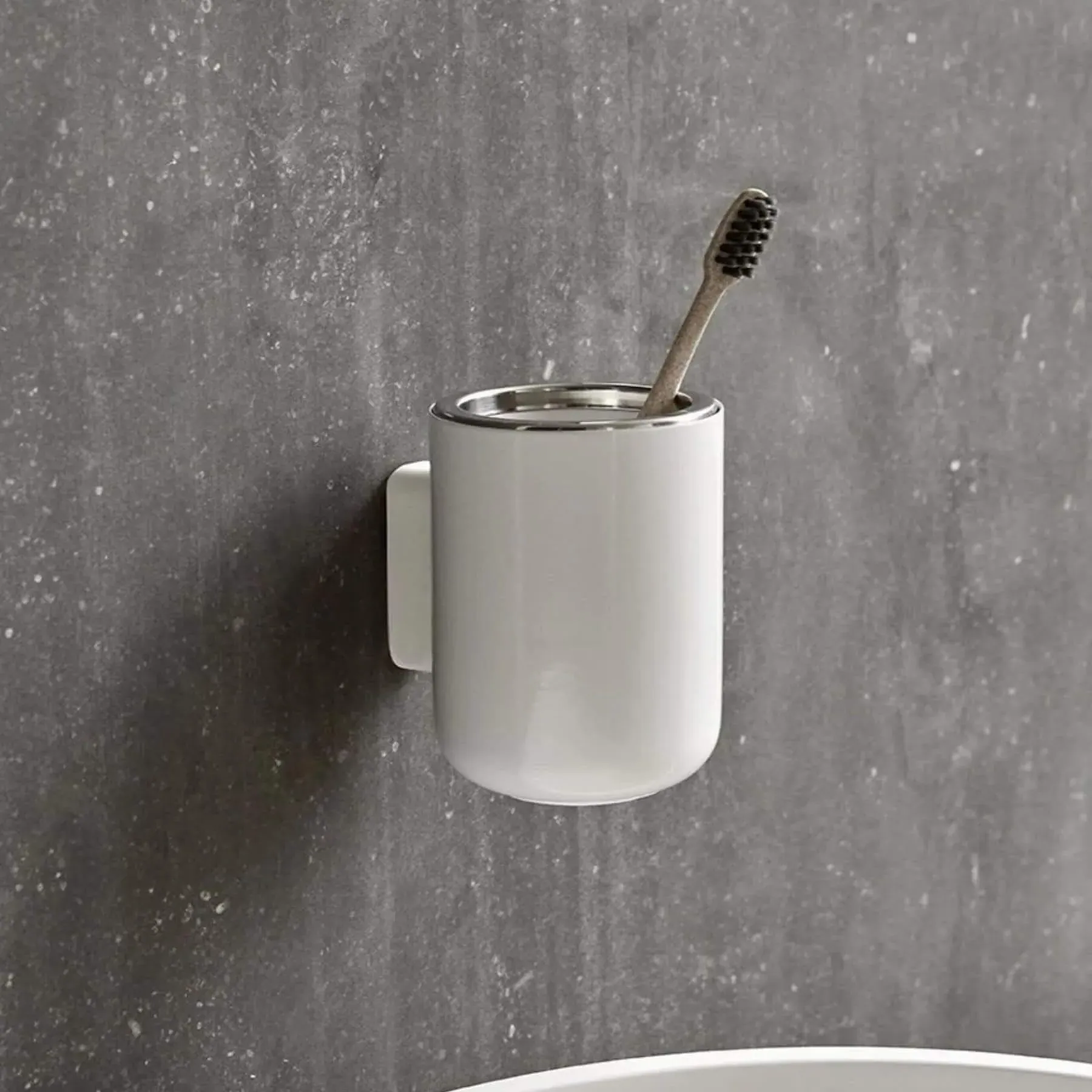 Wall Mount Toothbrush Holder - White