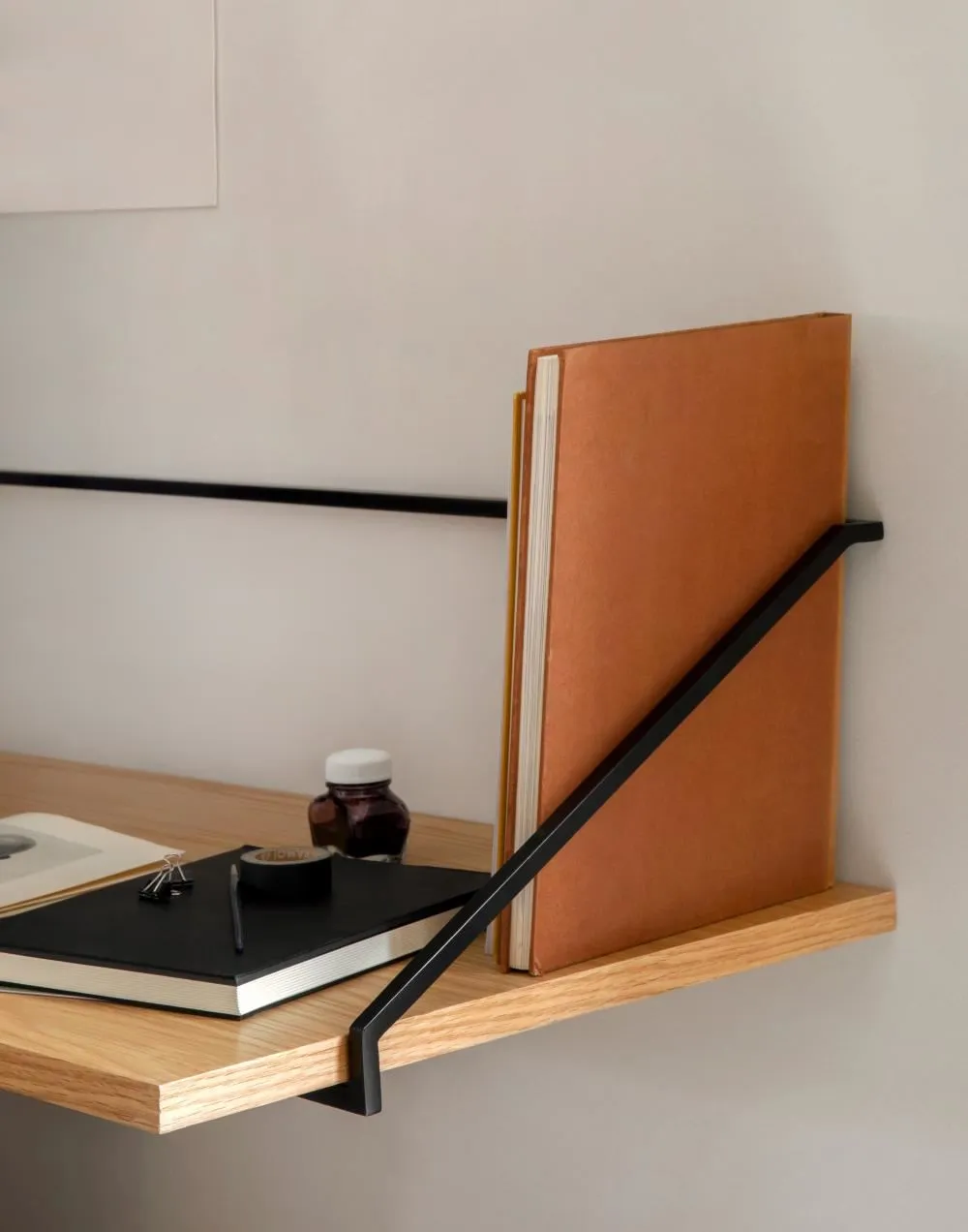 Wall-Mounted Desk with Shelf - Dark Oak