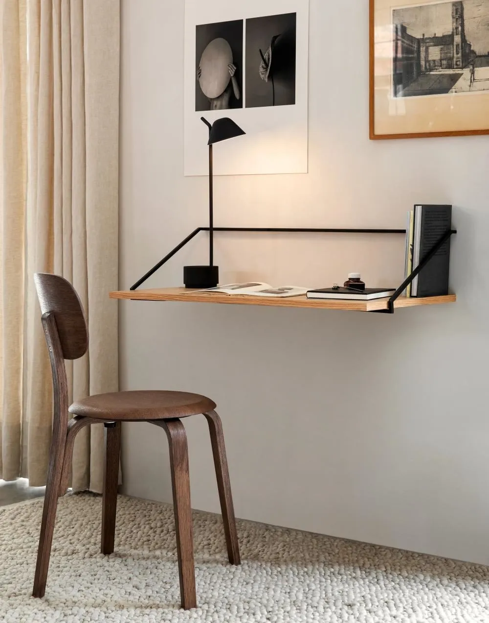 Wall-Mounted Desk with Shelf - Dark Oak