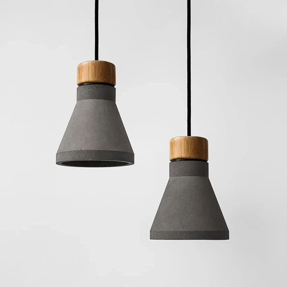 Conical Pendant Light with Bamboo - Concrete