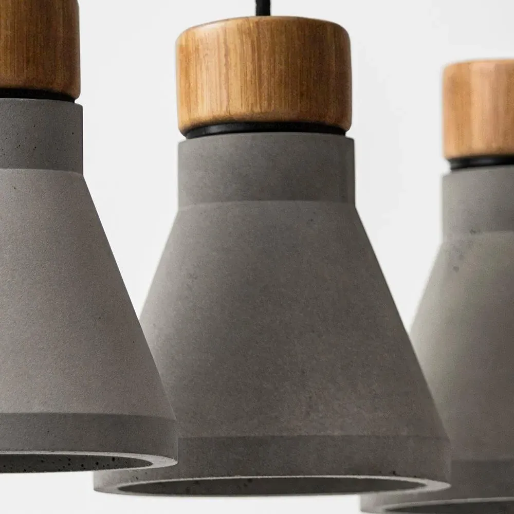 Conical Pendant Light with Bamboo - Concrete