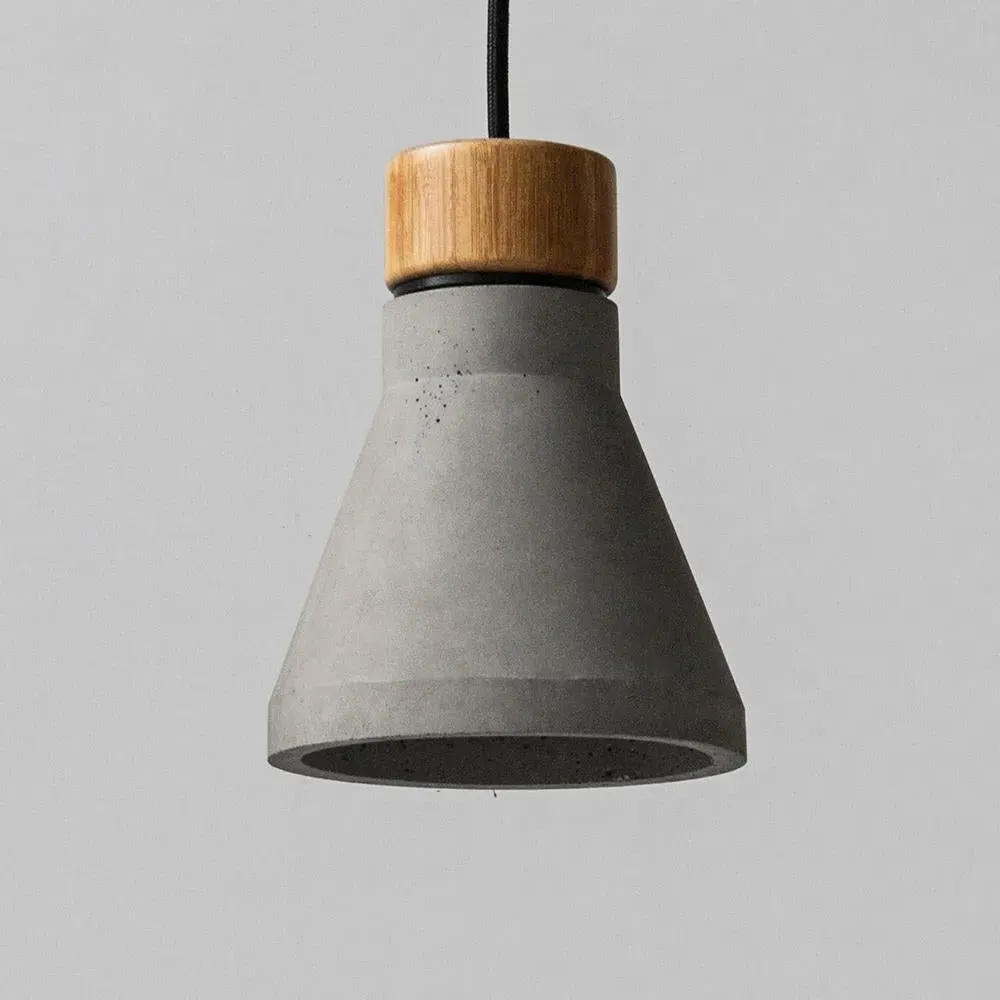 Conical Pendant Light with Bamboo - Concrete image
