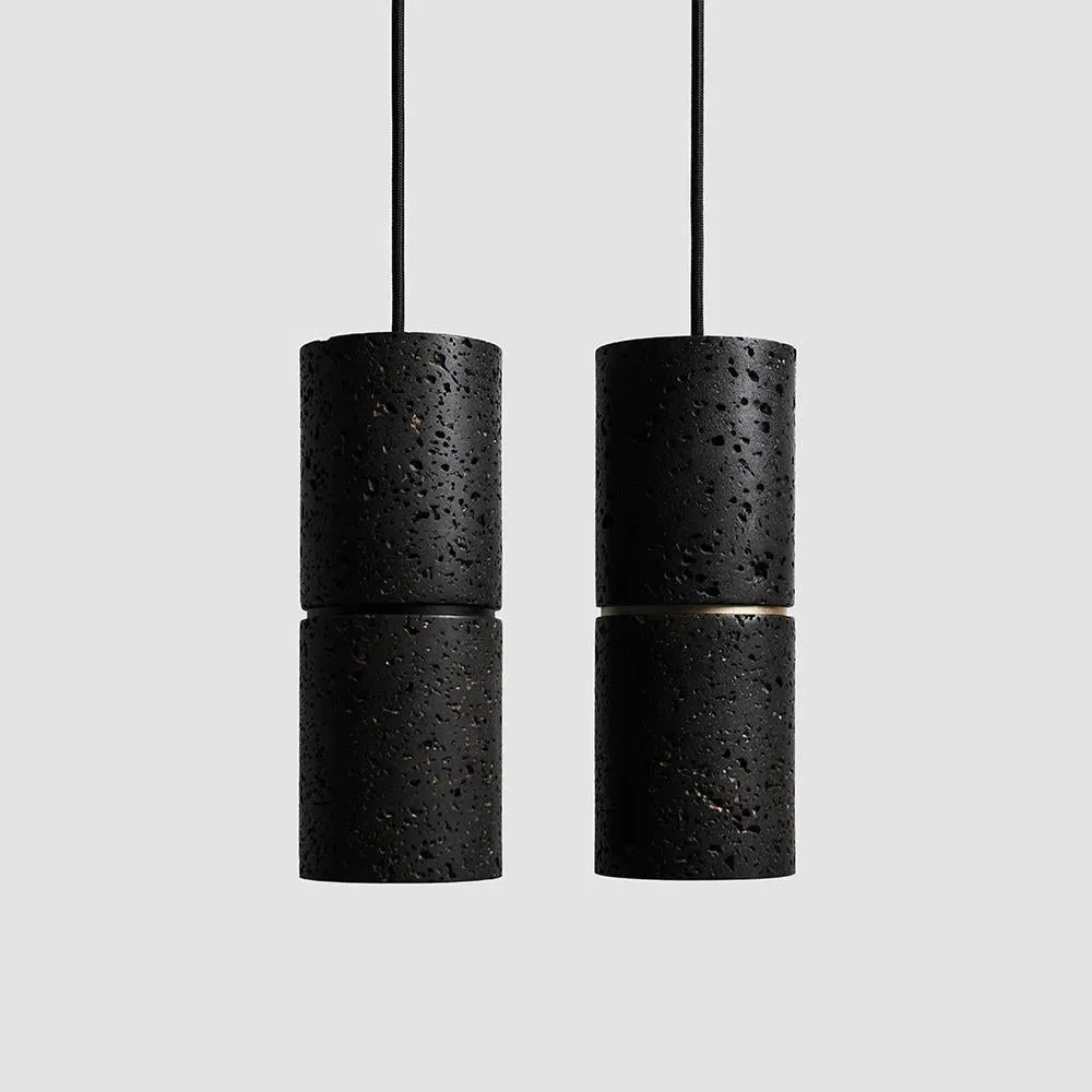 Cylindrical Pendant Light - Black, Lava Stone