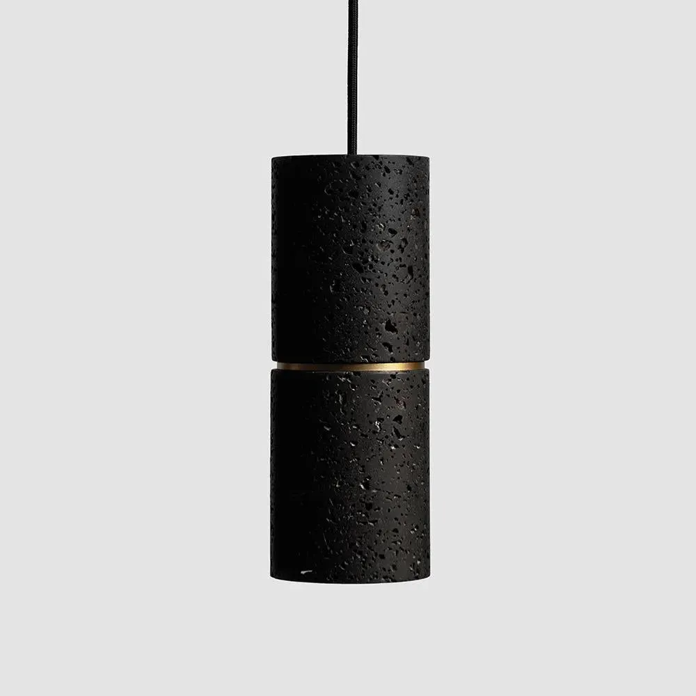 Cylindrical Pendant Light - Brass, Lava Stone
