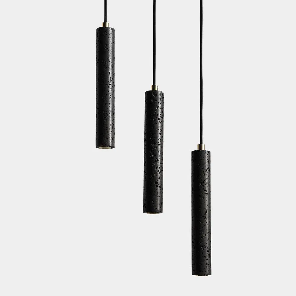 Linear Pendant Light with LED - Brass, Lava Stone