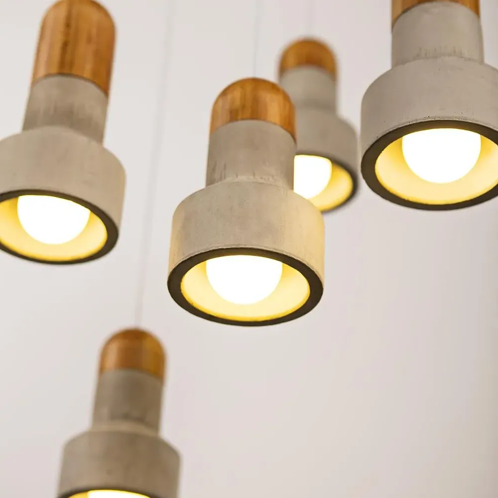 Qie Small Pendant Light - Concrete, Bamboo