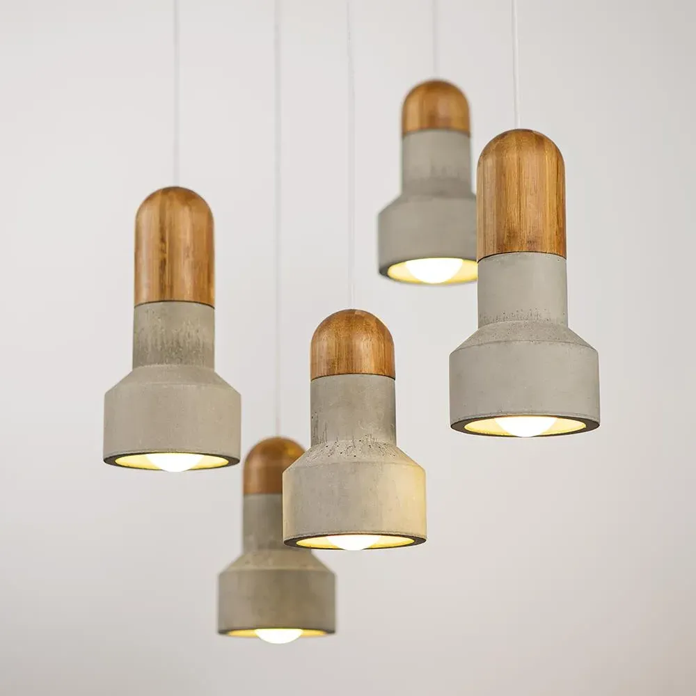 Qie Small Pendant Light - Concrete, Bamboo