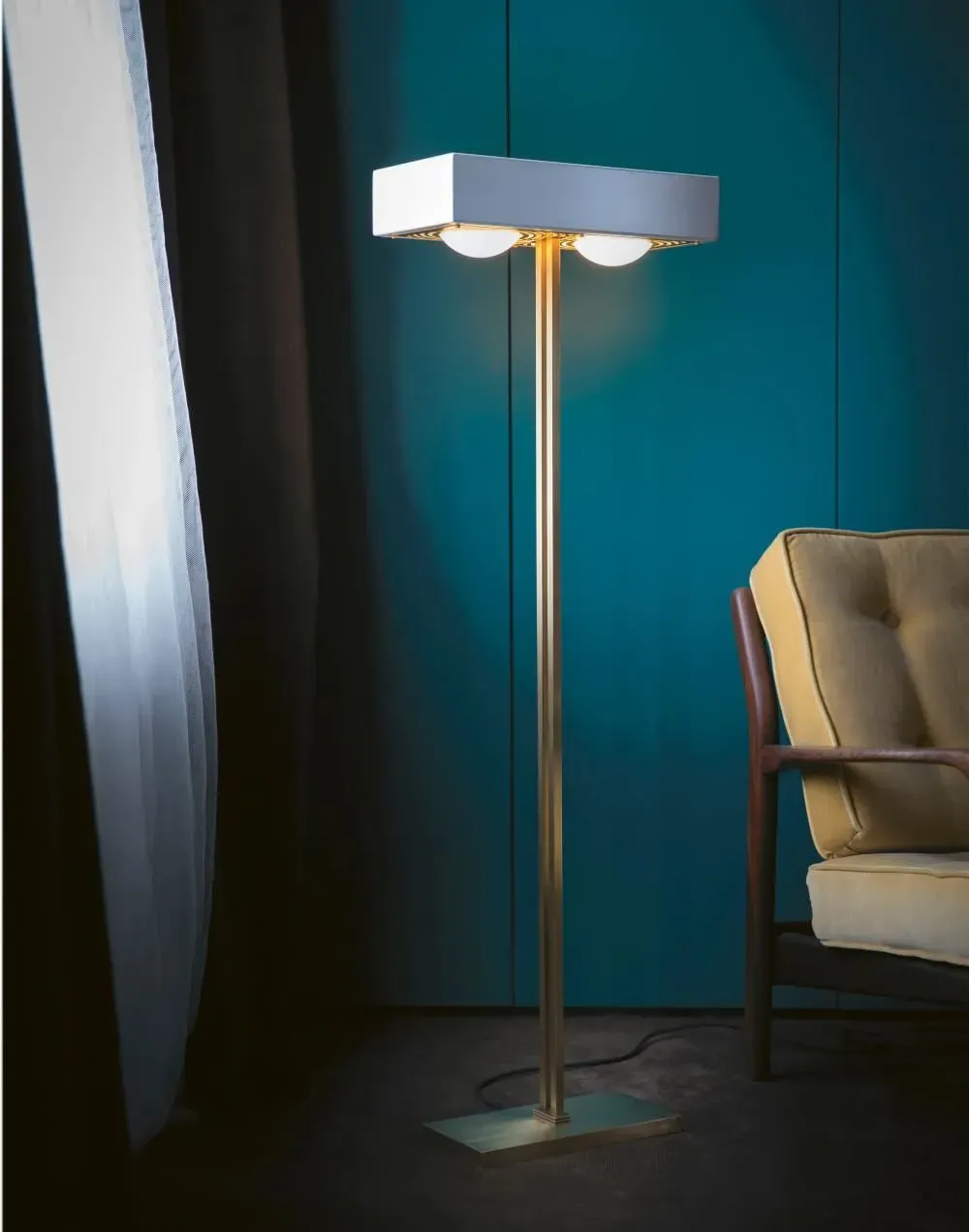 Kernel Floor Lamp with Dual Globes - White, Brass