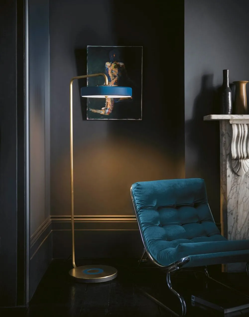 Overhanging Floor Lamp - Blue, Brass