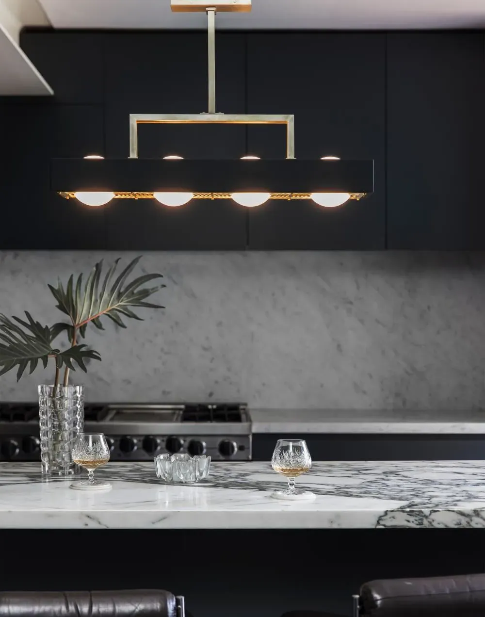 Pendant Light with Glass Globes - Black, Brass