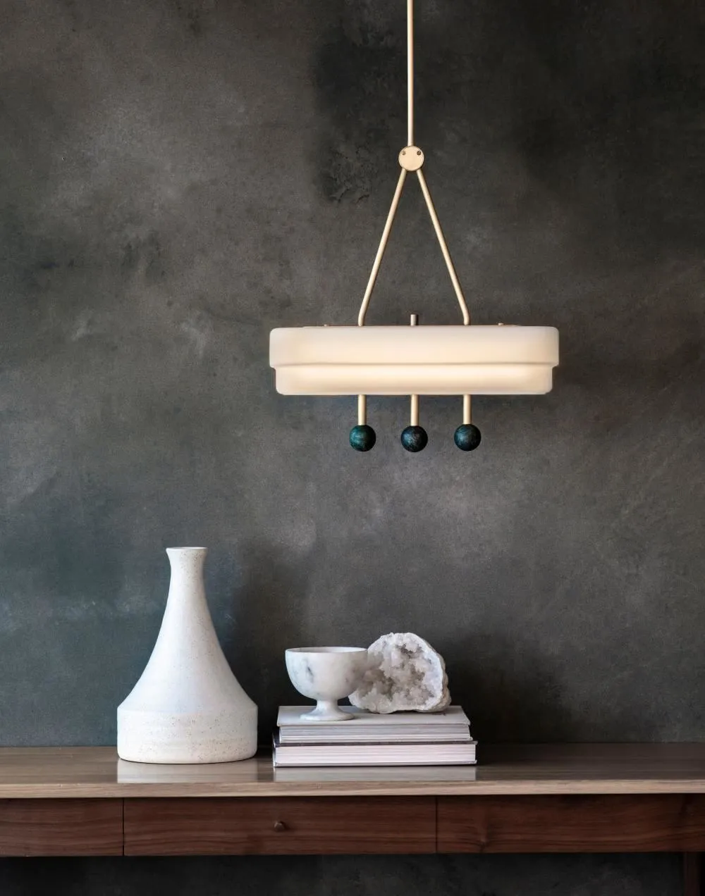 Pendant Light with Marble Orbs - White, Glass