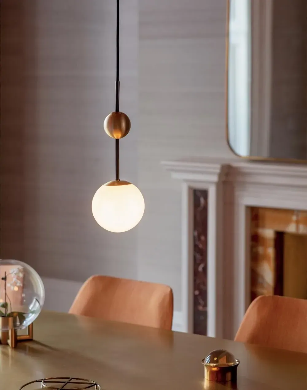 Pendant Light with Opal Globe - Brass