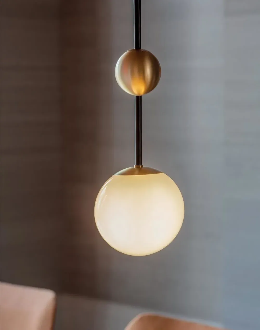 Pendant Light with Opal Globe - Brass