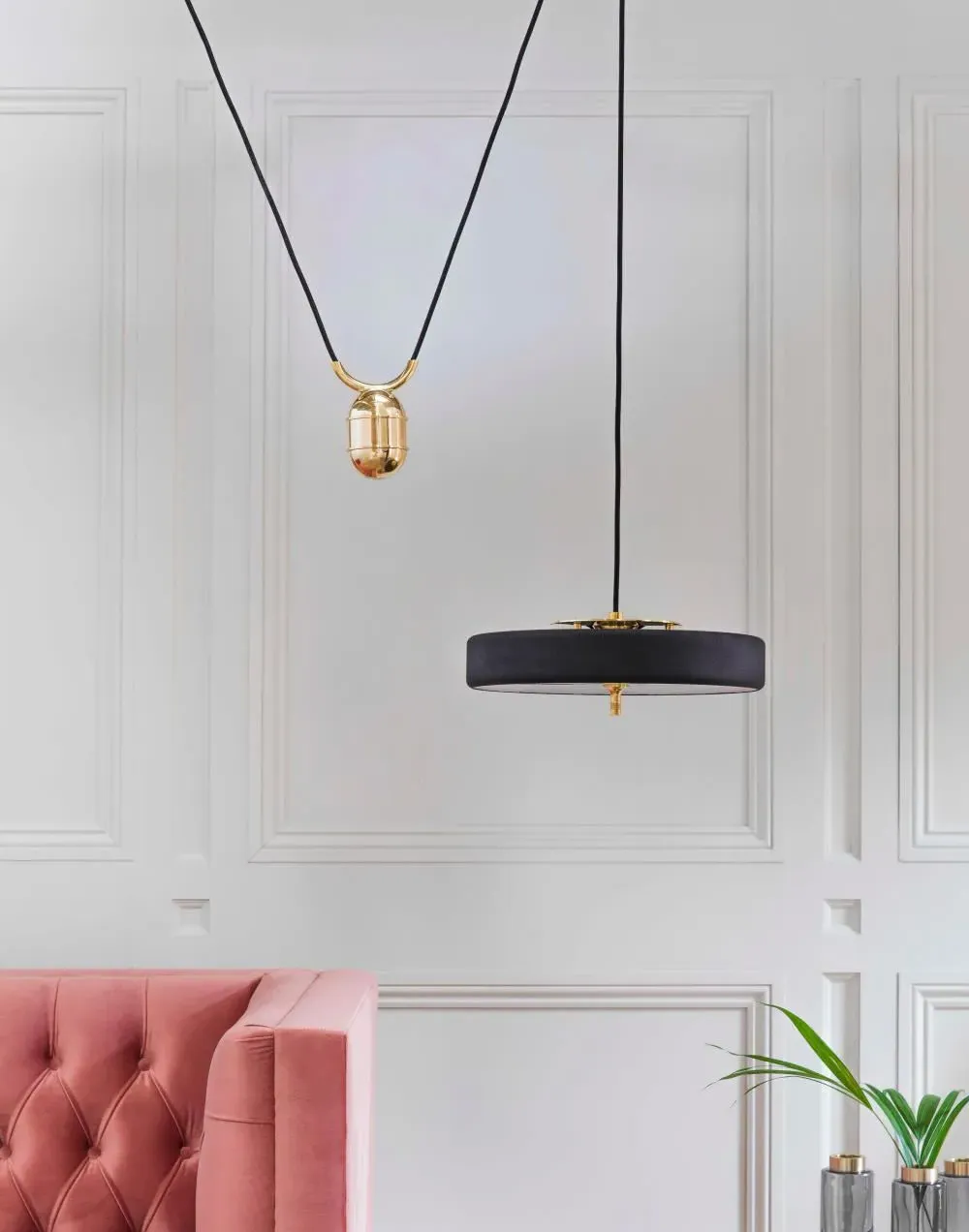 Rise & Fall Pendant Light - White, Brass
