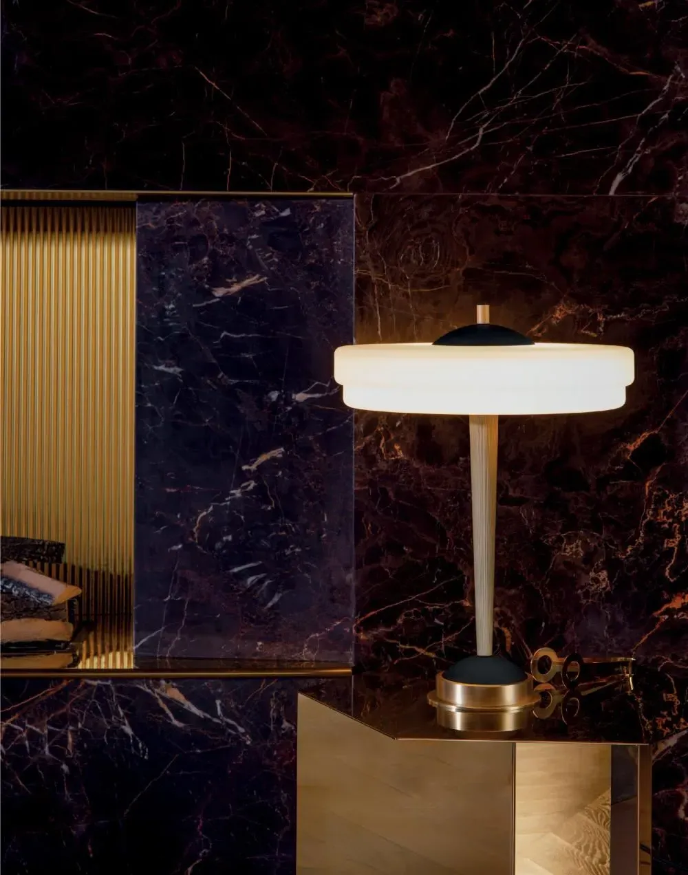 Table Lamp with Marble Detail - Green, Brass