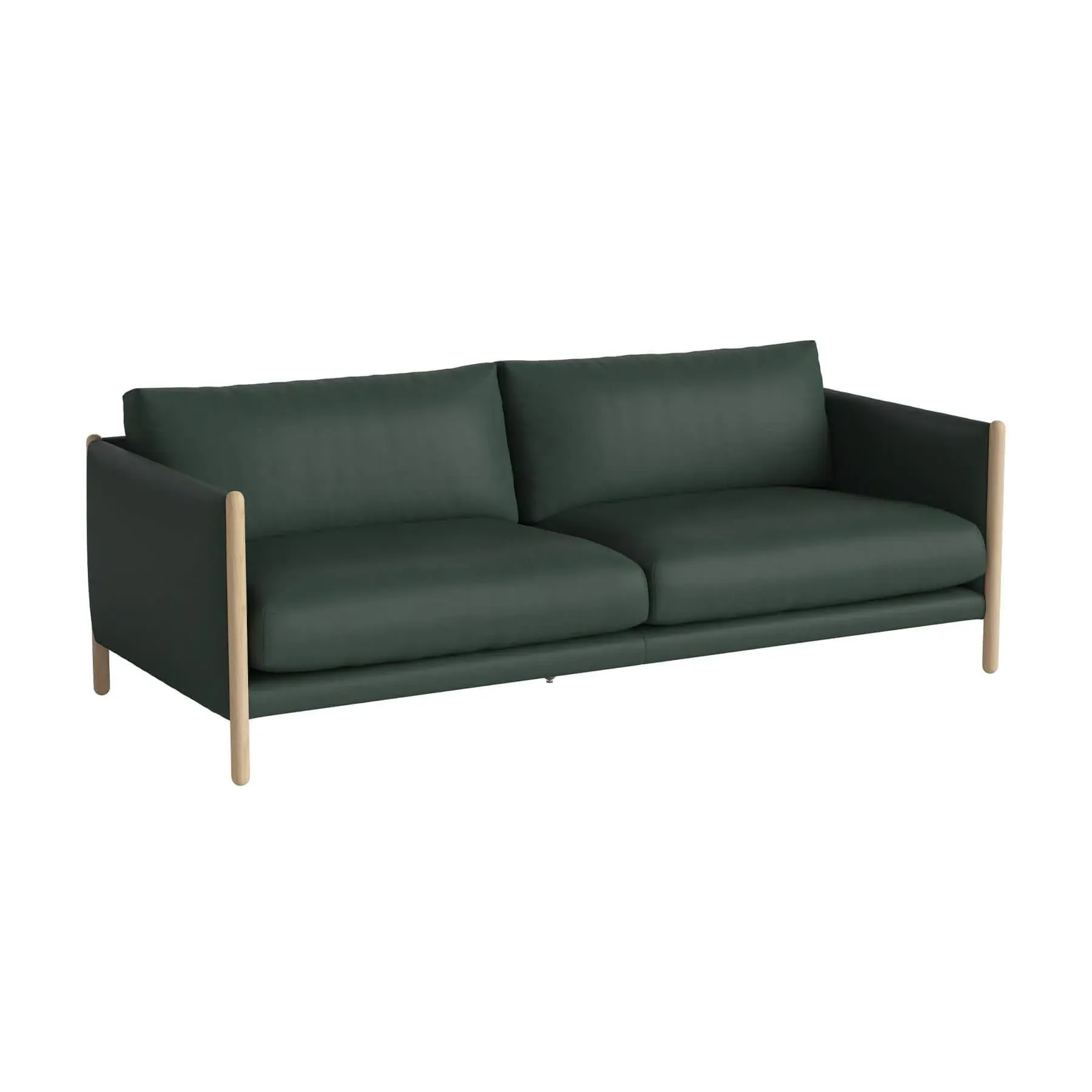 2.5-Seater Sofa with Oak Frame - Green, Fabric